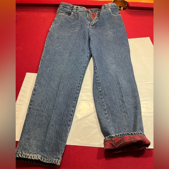 Woolrich Red Flannel Lined BLUE JEANS 36/34 MENS Denim Relaxed Fit Outdoor WORK - Picture 14 of 16